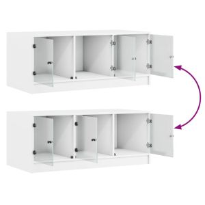 Маса за кафе със стъклени врати, бяла, 102x50x42 см