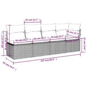Градински диван с възглавници 4-местен бежов полиратан
