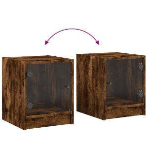 Нощно шкафче със стъклена врата опушен дъб 35x37x42 см