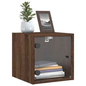 Нощно шкафче със стъклена врата кафяв дъб 35x37x35 см