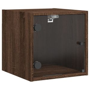 Нощно шкафче със стъклена врата кафяв дъб 35x37x35 см