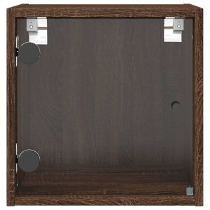 Нощно шкафче със стъклена врата кафяв дъб 35x37x35 см