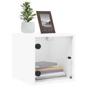 Нощно шкафче със стъклена врата бяло 35x37x35 см
