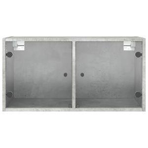 Стенен шкаф със стъклени врати, бетонно сив, 68,5x37x35 см