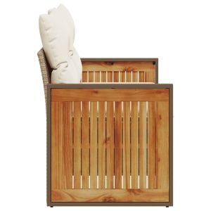 Градински диван с възглавници 2-местен бежов полиратан