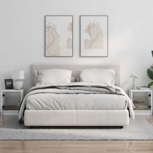 Нощни шкафчета със стъклени врати 2 бр бяло 35x37x42 см