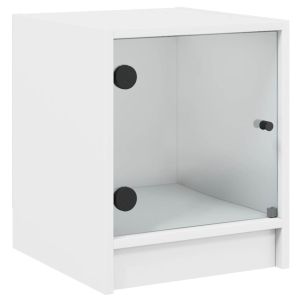 Нощни шкафчета със стъклени врати 2 бр бяло 35x37x42 см