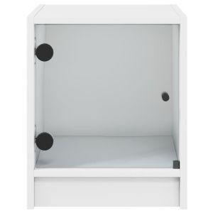 Нощни шкафчета със стъклени врати 2 бр бяло 35x37x42 см