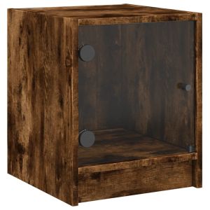 Нощни шкафчета със стъклени врати 2 бр опушен дъб 35x37x42 см