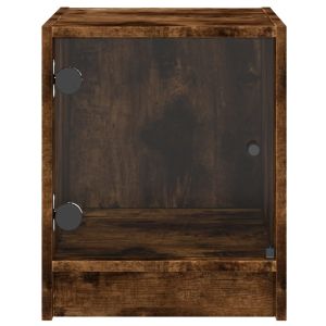 Нощни шкафчета със стъклени врати 2 бр опушен дъб 35x37x42 см