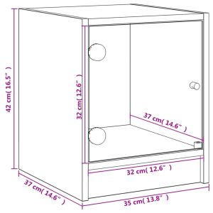 Нощни шкафчета със стъклени врати 2 бр опушен дъб 35x37x42 см