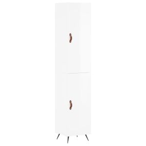 Висок шкаф, бял гланц, 34,5x34x180 см, инженерно дърво