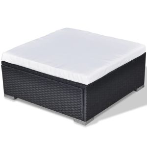 Градински комплект с възглавници, 6 части, черен полиратан