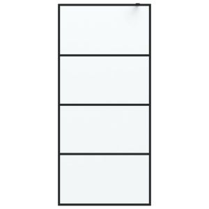Параван за баня, черен, 90x195 см, матирано ESG стъкло