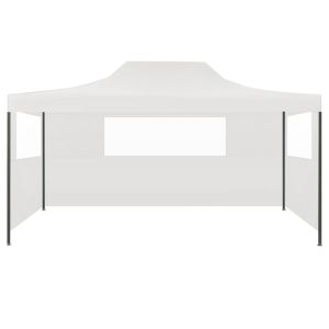 Сгъваема парти шатра с 3 странични стени 280x410x315 см стомана бяла