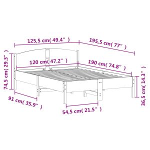 Рамка за легло без матрак, 120x190 см, масивна чамова дървесина