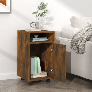 Нощно шкафче с колелца опушен дъб 33x38x60 см инженерно дърво