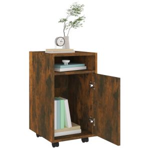 Нощно шкафче с колелца опушен дъб 33x38x60 см инженерно дърво