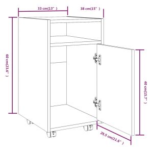 Нощно шкафче с колелца опушен дъб 33x38x60 см инженерно дърво