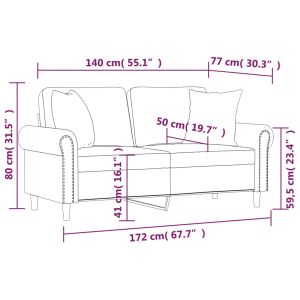 2-местен диван с декоративни възглавници светлосив 140см кадифе
