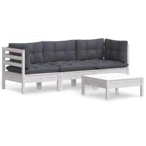 Градински лаундж комплект с възглавници антрацит, 4 части, бор