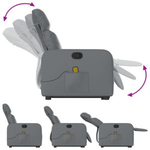 Изправящ масажен реклайнер стол, сива, изкуствена кожа