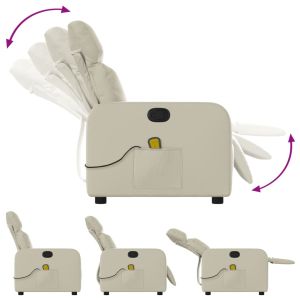 Масажен стол реклайнер, кремав, изкуствена кожа