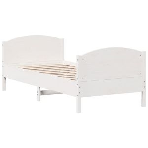 Рамка за легло без матрак, бял, 100x200 см, бор масив