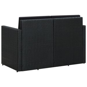 2-местен градински диван с възглавници, черен, полиратан