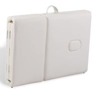 Кремавобяла сгъваема масажна кушетка 4 зони с дървена рамка