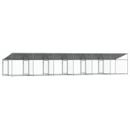 Кучешка клетка с покрив и врата сив 12x2x2м поцинкована стомана