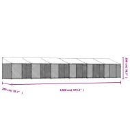 Кучешка клетка с покрив и врата сив 12x2x2м поцинкована стомана