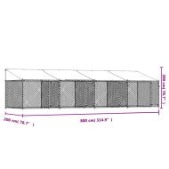 Кучешка клетка с покрив и врати сив 8x2x2 м поцинкована стомана