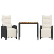 Градински комплект от 3 части с възглавници черни полиратан