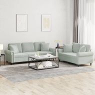 Комплект дивани 2 части с възглавници светлосив кадифе