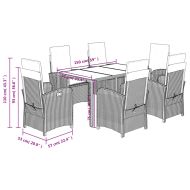 Градински трапезен комплект 7 части с възглавници сив полиратан