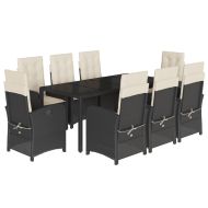 Градински трапезен комплект възглавници 9 части черен полиратан