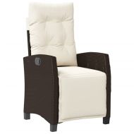 Накланящ се градински стол с опора за крака, кафяв, полиратан