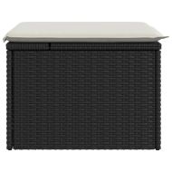 Градинска табуретка с възглавница черна 55x55x37 см полиратан