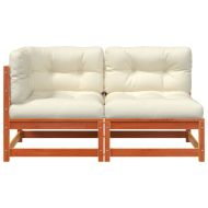 Градински диван с възглавници 2-местен, восъчнокафяв, бор масив