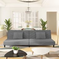 2-местно разтегателно канапе с 2 възглавници светлосиво, кадифе