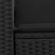 Градински диван с възглавници, двуместен, черен, полиратан