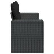 Градински диван с възглавници, двуместен, черен, полиратан