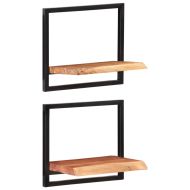 Стенни рафтове 2 бр 40x24x35 см акациево дърво масив и стомана