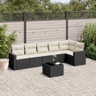 Градински комплект диван с възглавници 7 части черен полиратан