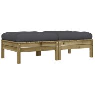 Градински табуретки с възглавници, 2 бр, импрегниран бор