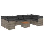 Градински комплект диван с възглавници 11 части сив полиратан