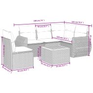 Градински диван с възглавници, 6 части, черен, полиратан