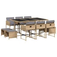 Градински комплект с възглавници, 11части, бежов микс полиратан