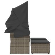 2-местен градински диван със сенник и табуретки сив полиратан